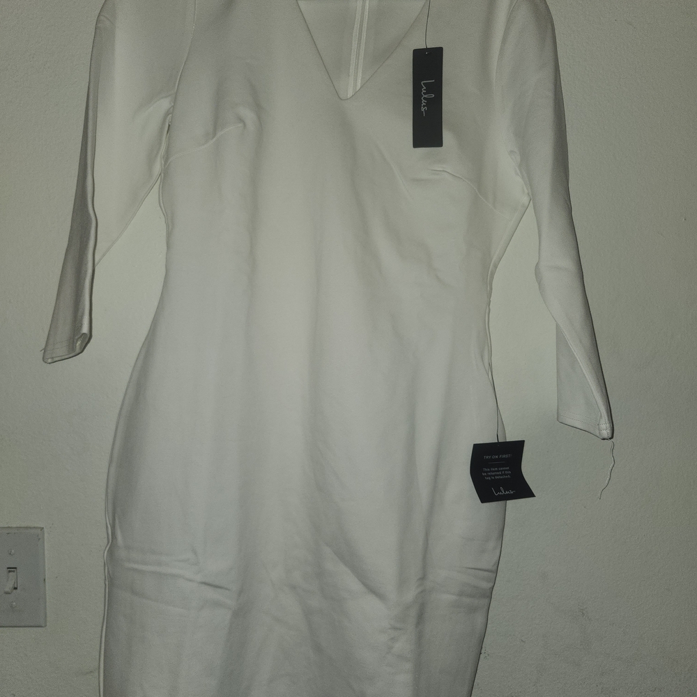 Lulu's Chic Cream Long Sleeve Dress